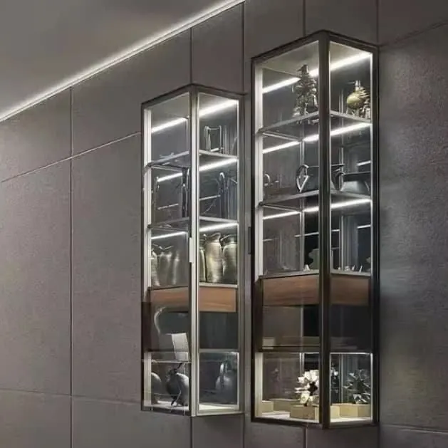 VIPHONYA Wall Mounted Glass Display Cabinet, Modern LED Light