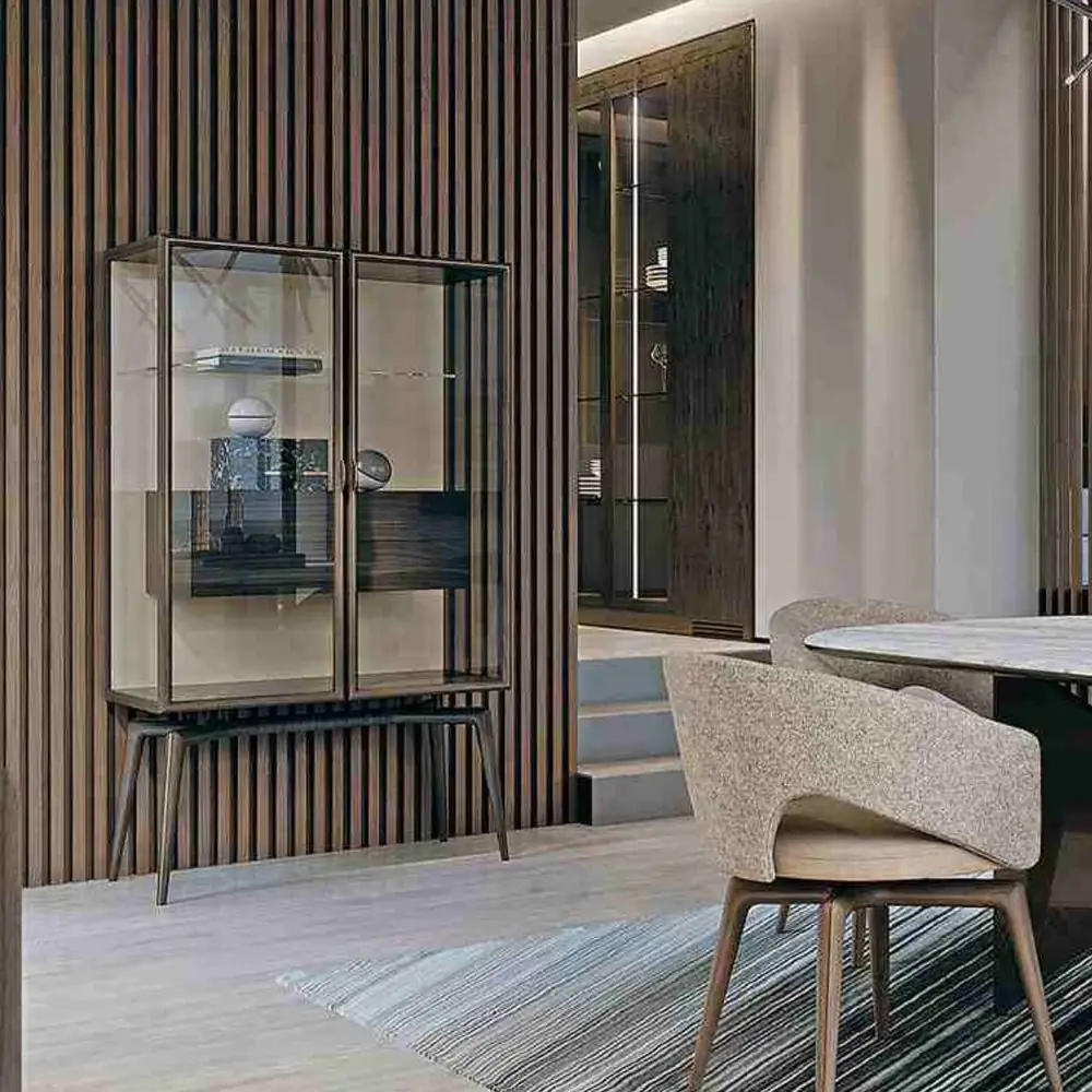VIPHONYA Italian Glass Display Cabinet, Transparent Glass Door