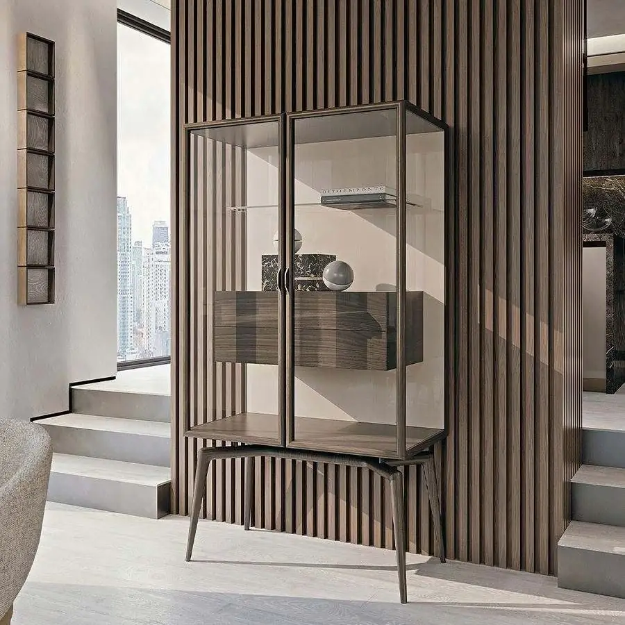 VIPHONYA Italian Glass Display Cabinet, Transparent Glass Door view 3