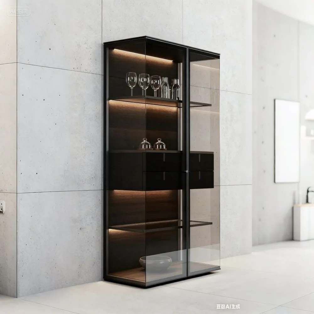 Aluminum Glass Display Case LED Light, Airplane Wing Cabinet Drawers view 3
