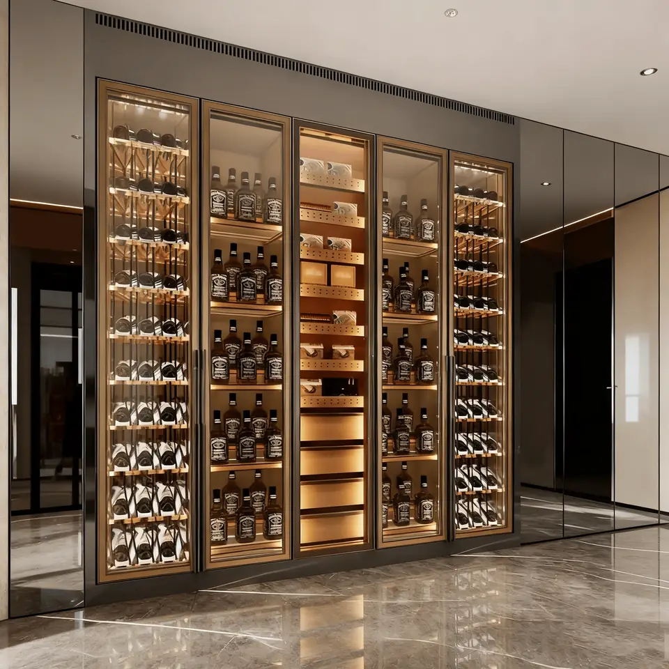 Gold-Trimmed 1000L Stainless Steel Dual-Zone Wine Cabinet view 1