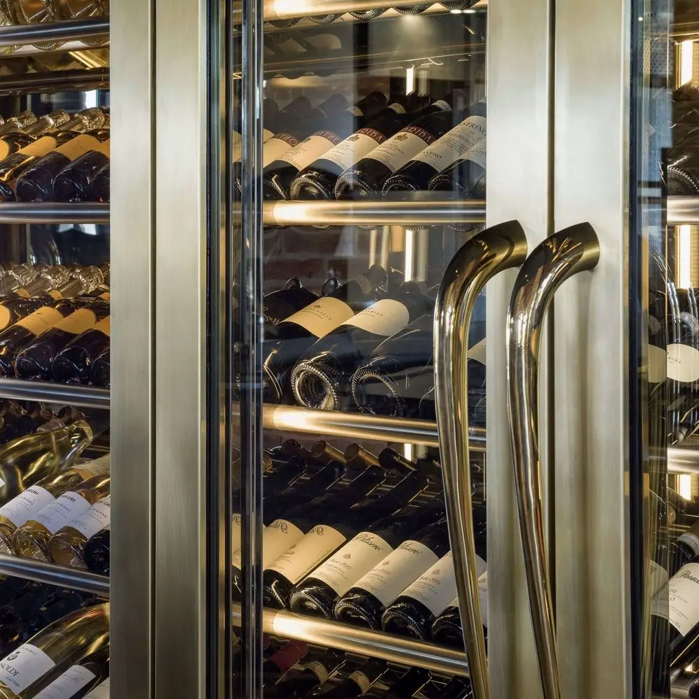 Bar Cabinet with Glass Door, Modern Stainless Steel Wine Display view 3