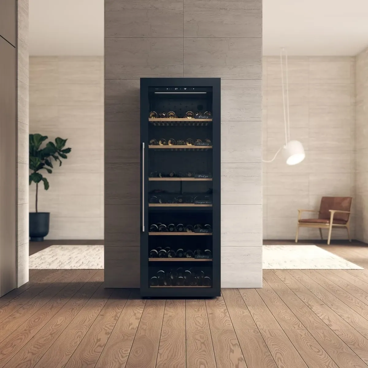 Custom Single-Zone Stainless Steel Wine Display Cabinet with Insulated Glass Door view 1