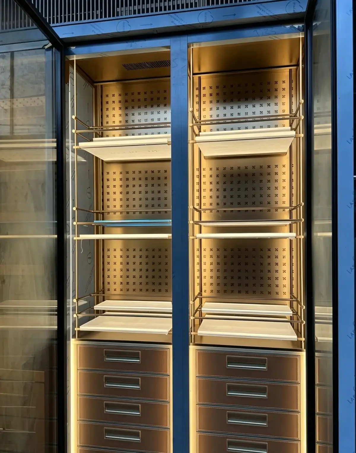 Custom Illuminated Wine Display Cabinet with Glass Doors view 1