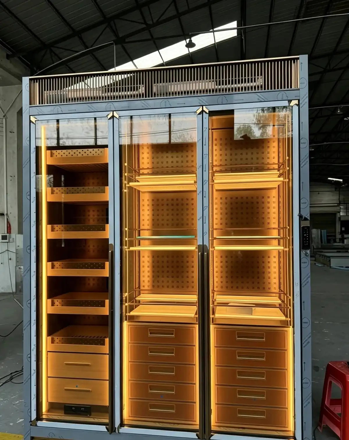 Custom Illuminated Wine Display Cabinet with Glass Doors view 5