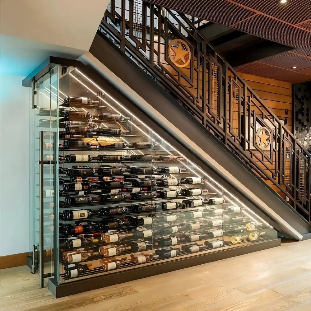 Custom Under-Stair Glass Wine Display & Cellar Enclosure (RM-050) view 5