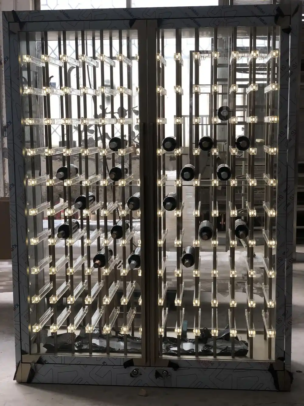 Wall Mounted Stainless Steel Wine Rack, Gold LED Light Home Bar view 6