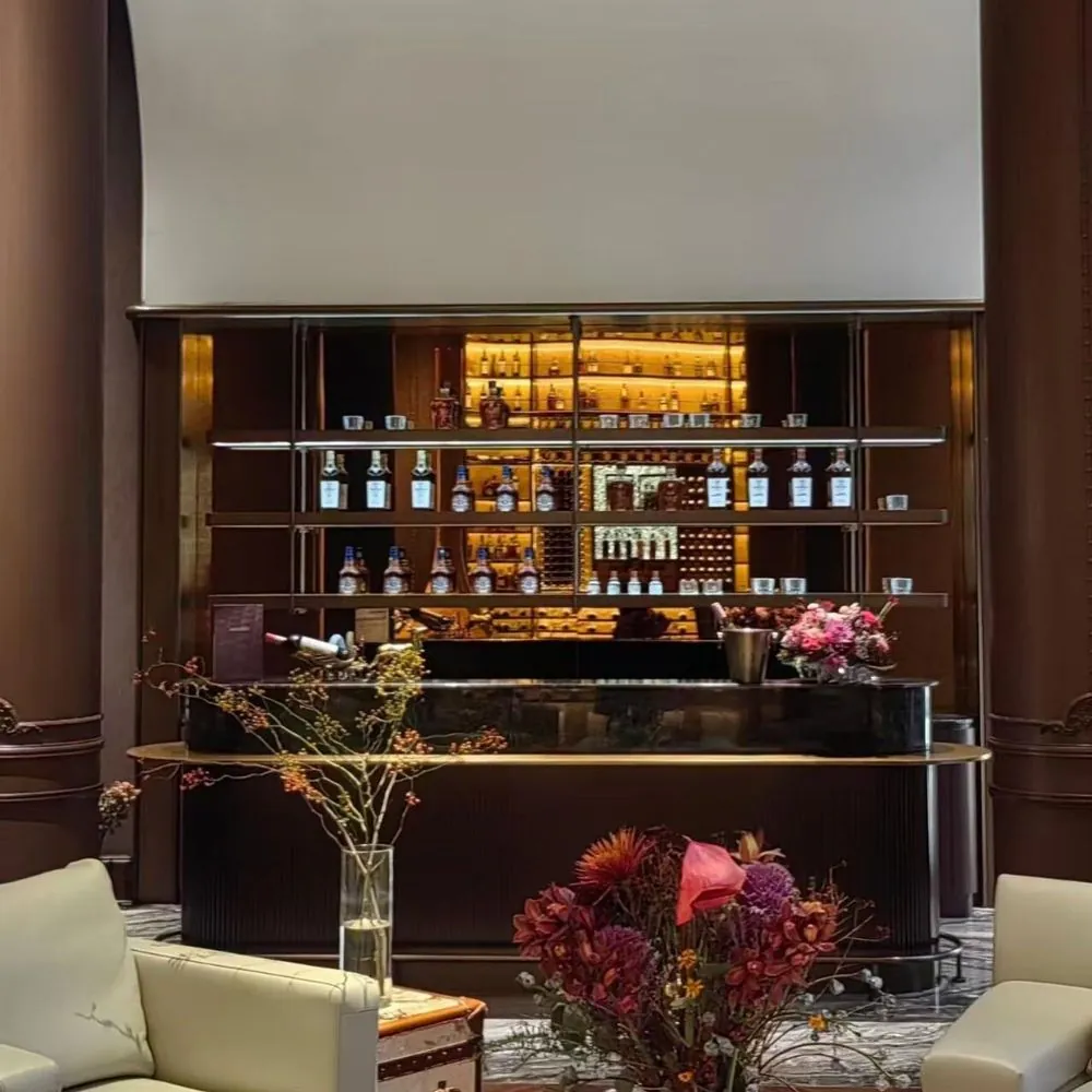 Stainless Steel Wine Rack Ceiling Hanging, Solid Wood Restaurant Bar view 5