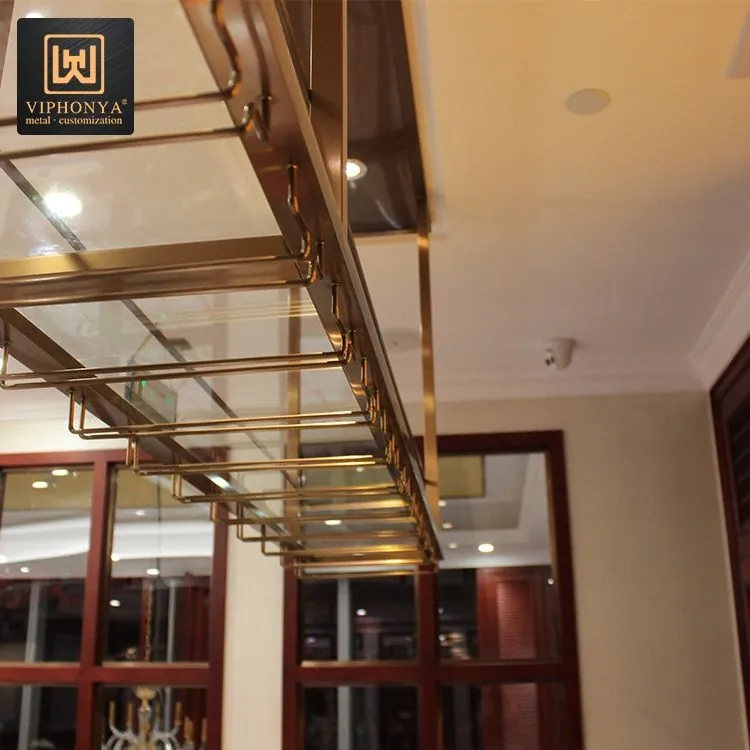 Stainless Steel Wine Rack Gold Bottle Display, Hanging Cup Custom view 4