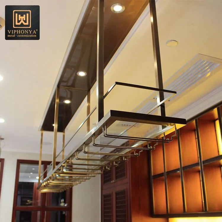 Stainless Steel Wine Rack Gold Bottle Display, Hanging Cup Custom view 6