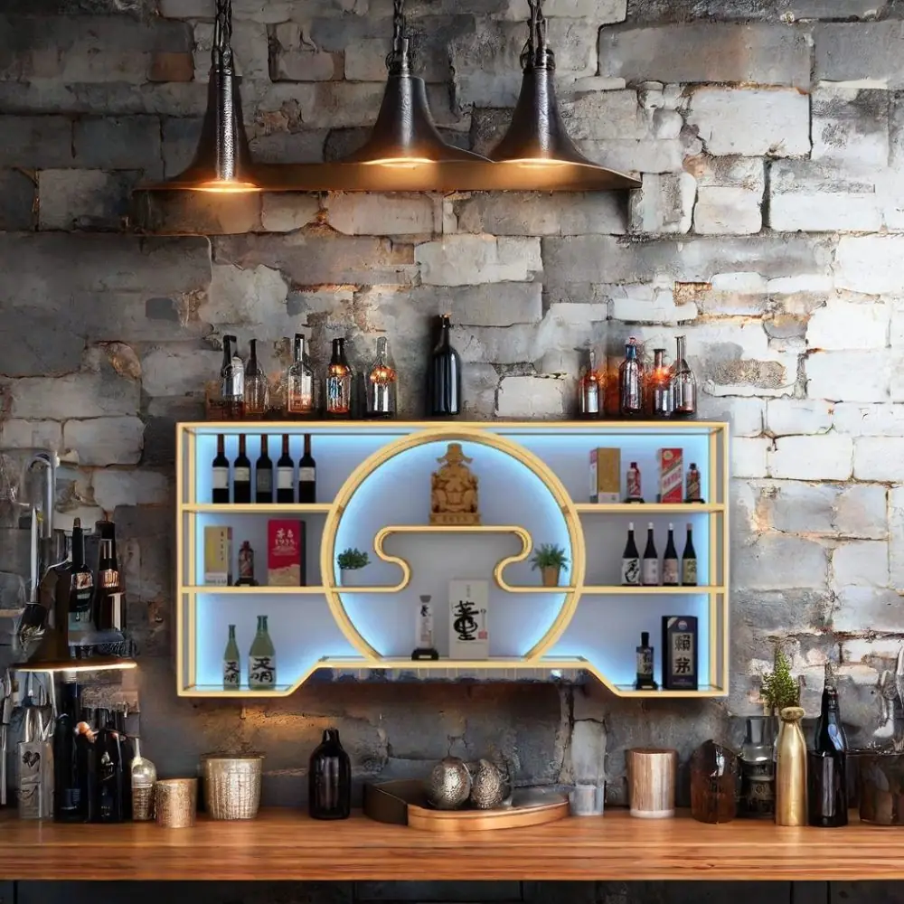 Wall Mounted Wine Rack 304 Stainless Steel, LED Light Night Club Bar view 1